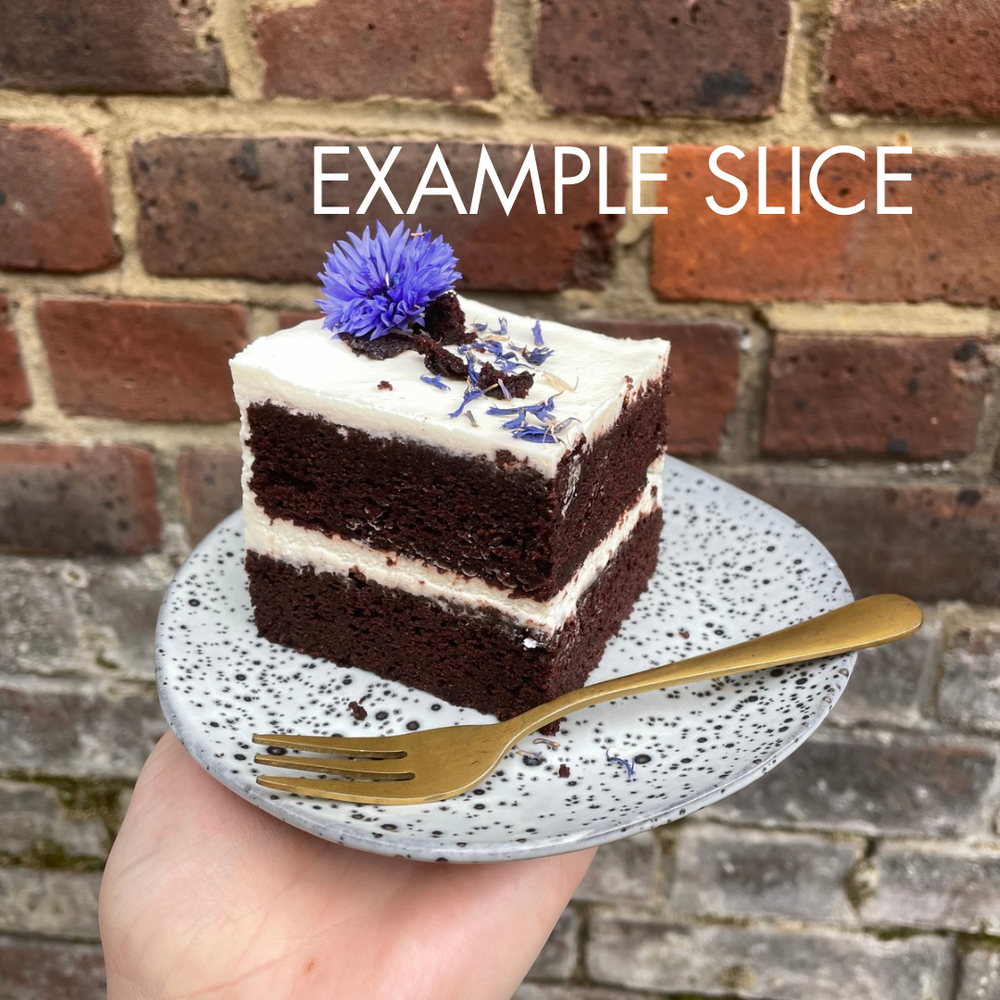 Slice of chocolate cake with cream cheese. London