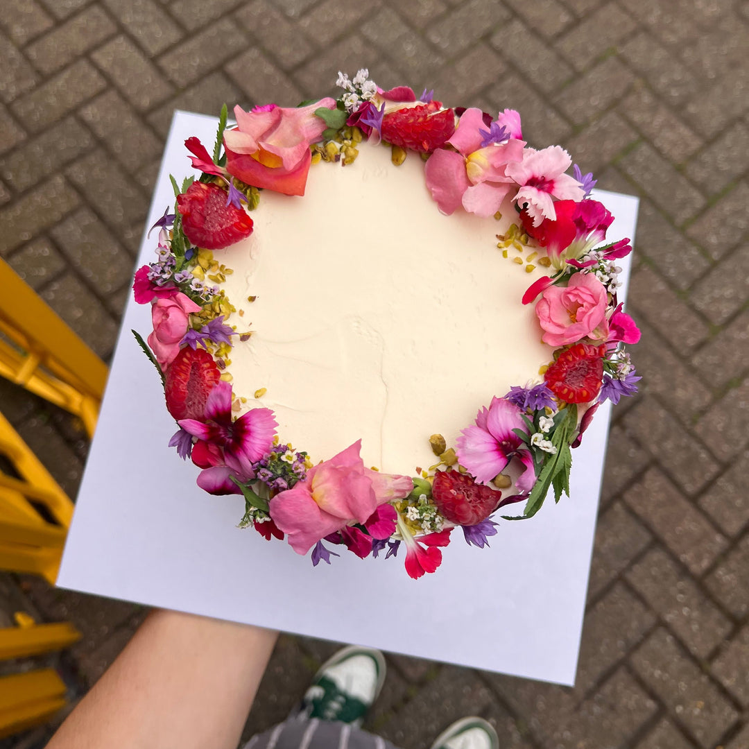 Pistachio, Raspberry & White Chocolate Cake