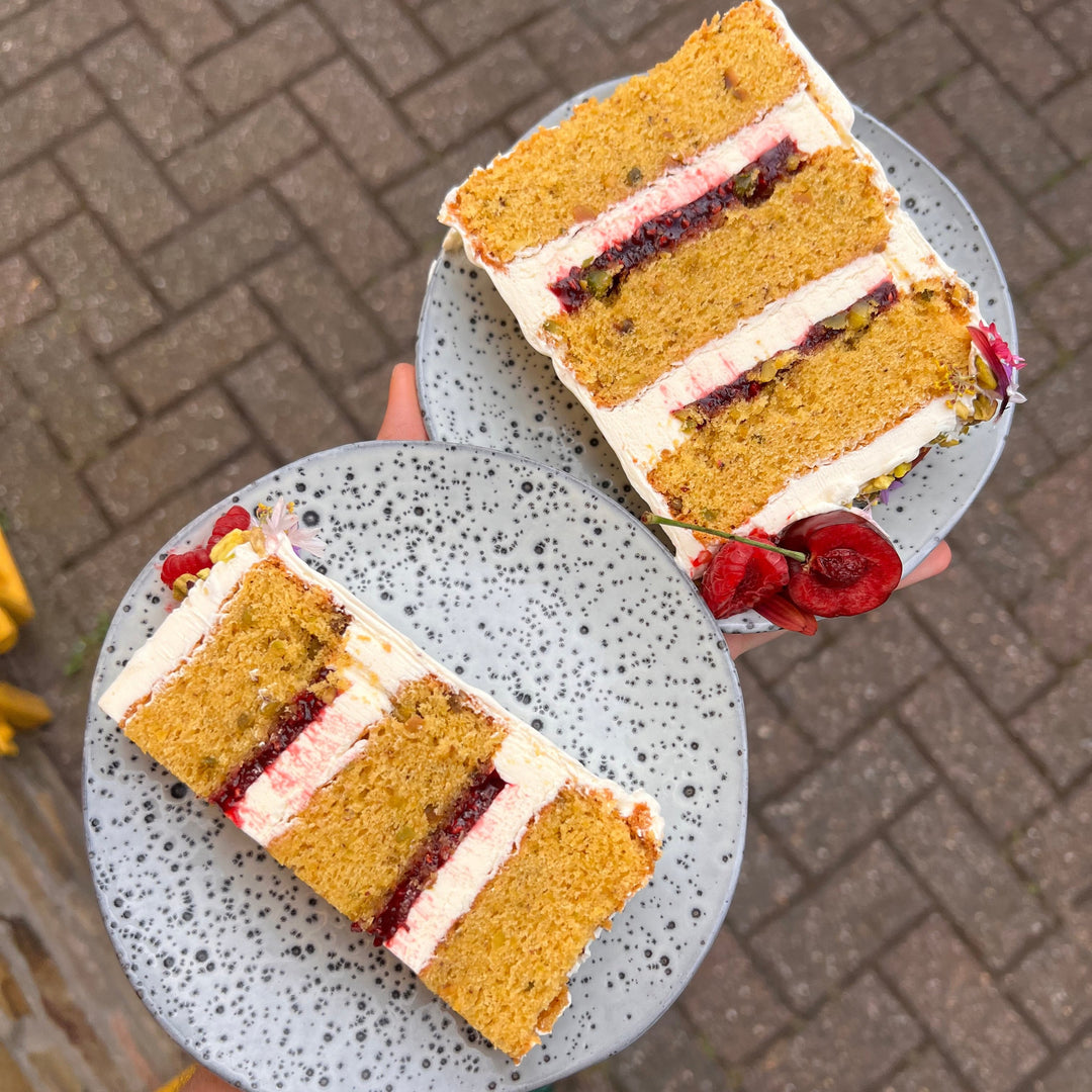 Pistachio, Raspberry & White Chocolate Cake